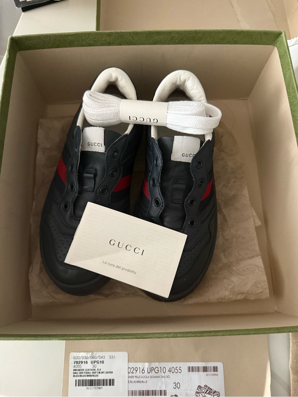 Gucci Black Leather Sneakers with Red Stripe